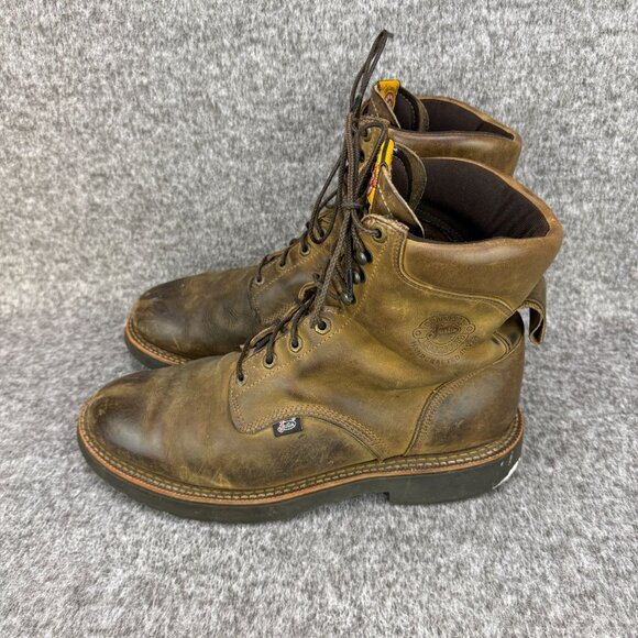 ✅Justin Original Brown Leather Work-boots Soft-Toe EH J-Max 440 Mens 12D USA - Picture 6 of 12